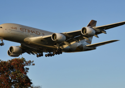 Etihad A380 on final approach