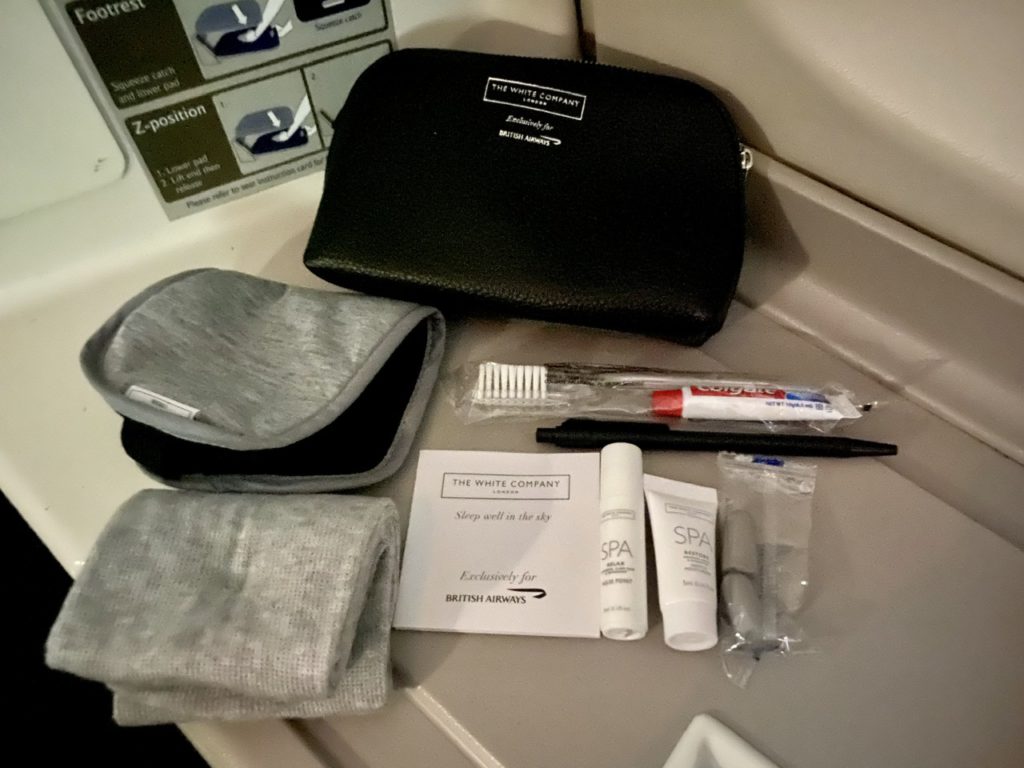 Amenity kit in BA business class