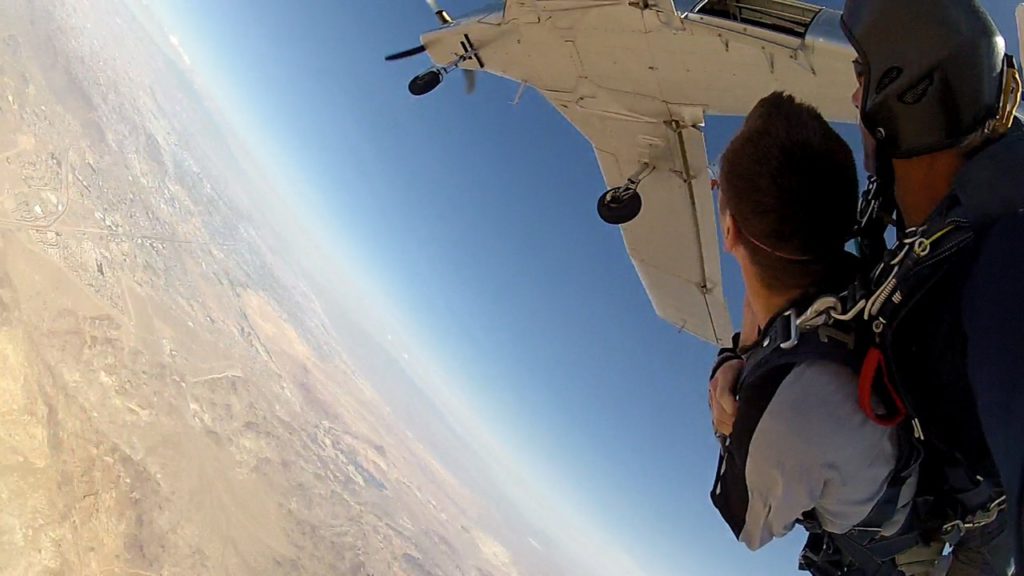 Tandem skydiving above the Nevada desert, USA