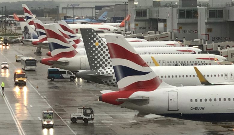 Planes parked at Gatwick