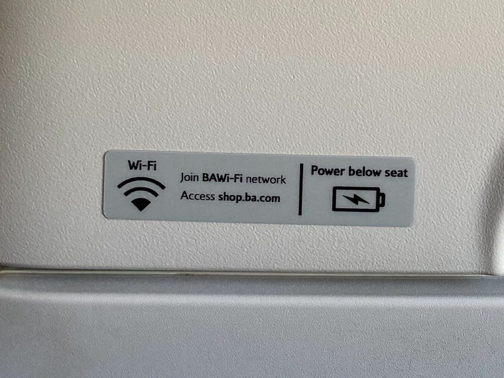 Wi-Fi and power in BA European business class