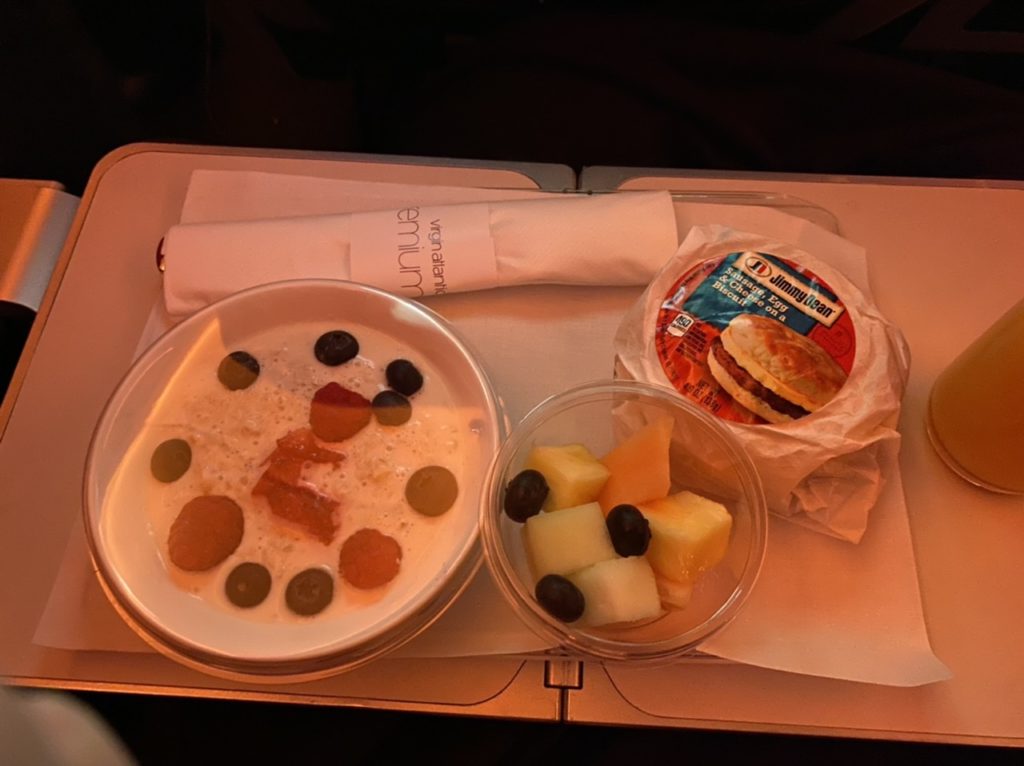 Breakfast on Virgin Atlantic premium economy