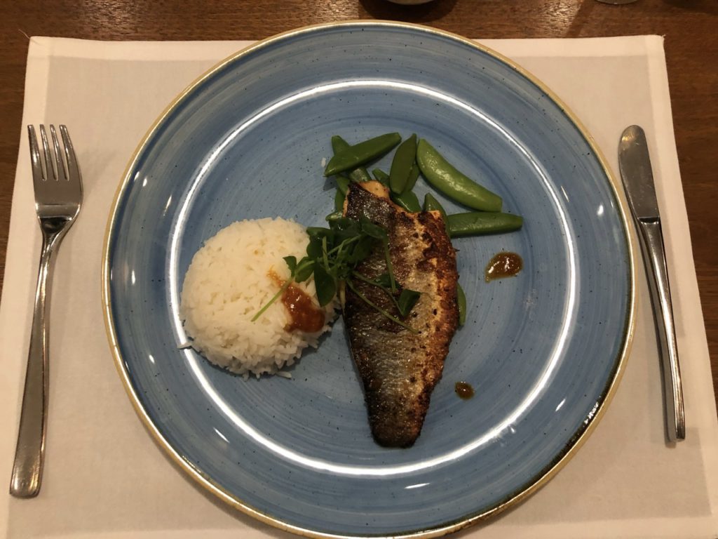 Main course in the Cathay Pacific Lounge