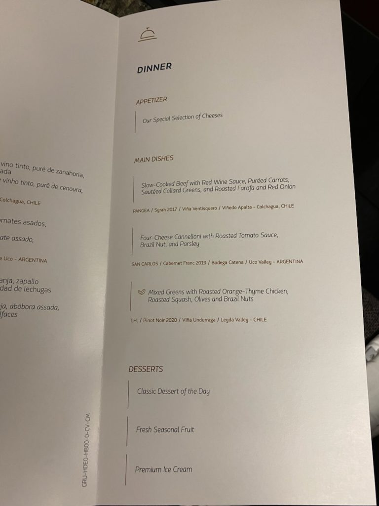 Menu - LATAM 777 business class