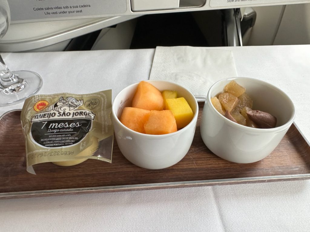 Dessert on TAP A330 business class seat