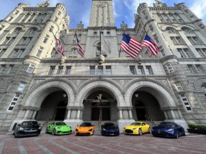 Grand entrance complete with sports cars at the Waldorf Astoria Washington D.C.