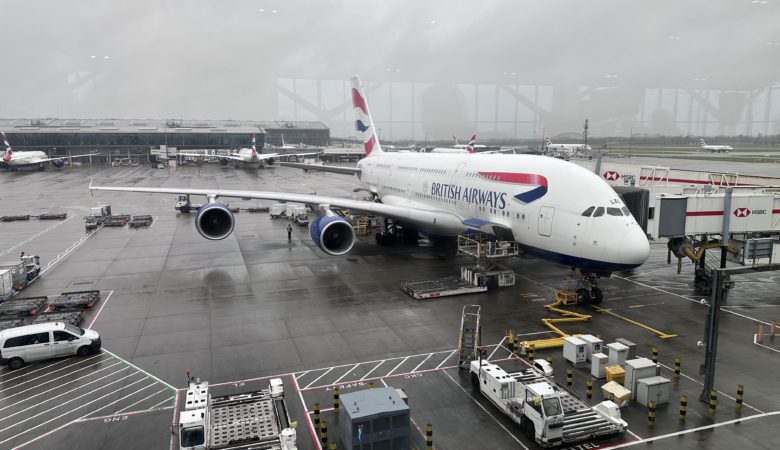 BA A380 parked at C gates at London Heathrow