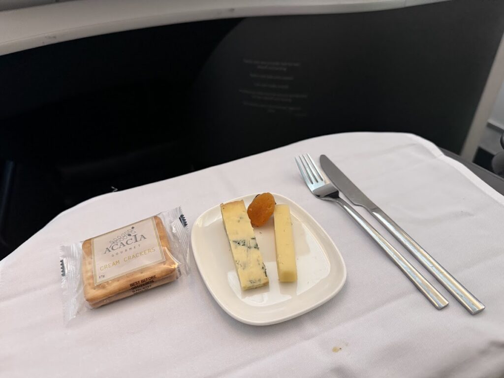 Cheese plate dessert on Delta Business Class Suite