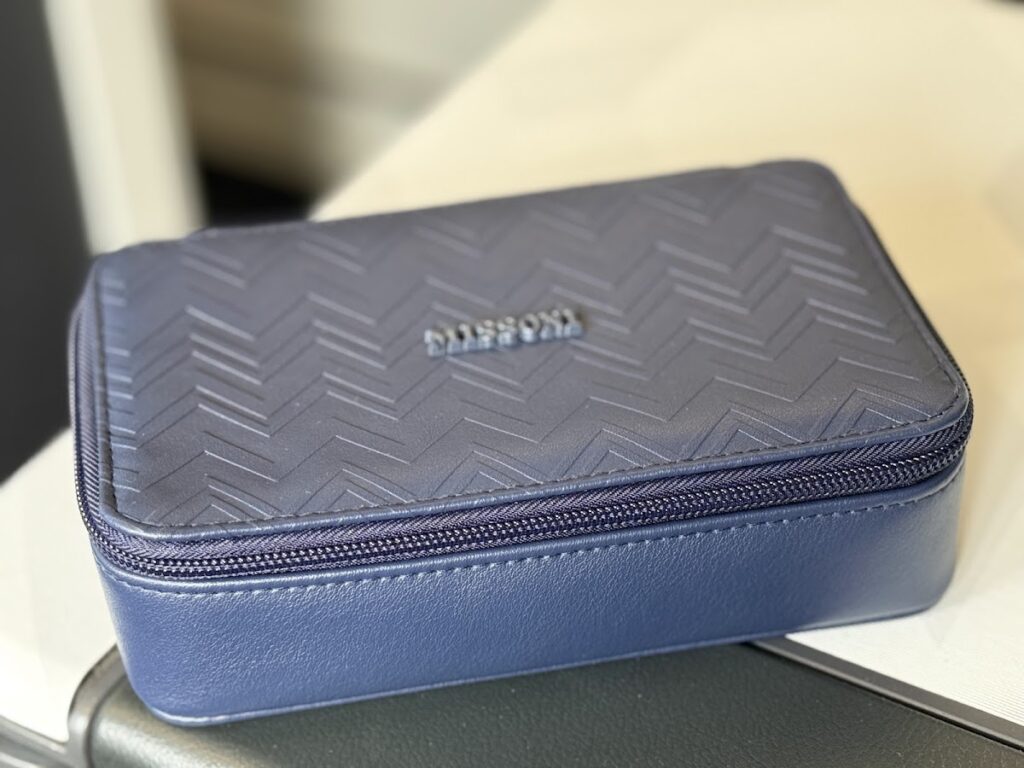 Missoni amenity kit on Delta Business Class Suite