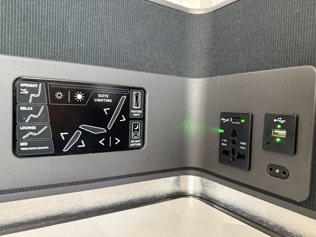 Seat controls on Delta Business Class Suite