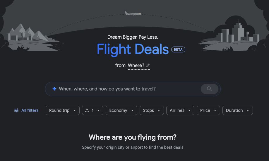 Google Flight Deals screenshot