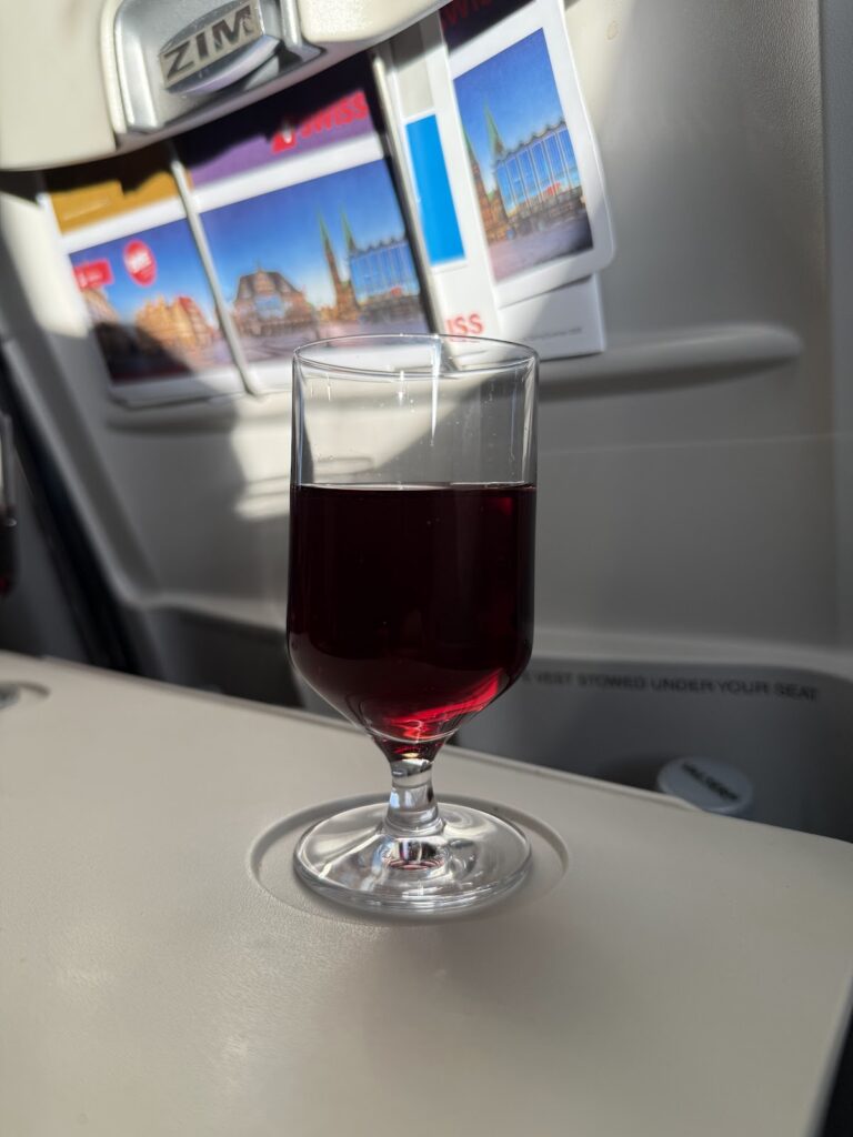 Red wine on SWISS A220 Business London Zurich