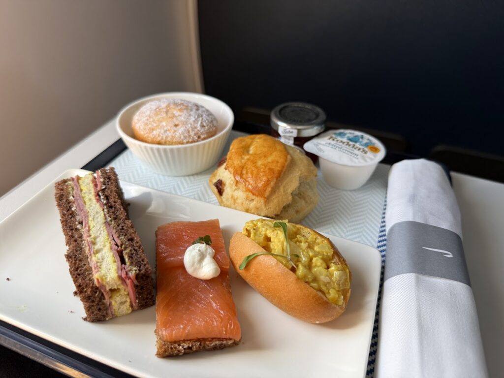 Afternoon tea served on BA A320neo business class