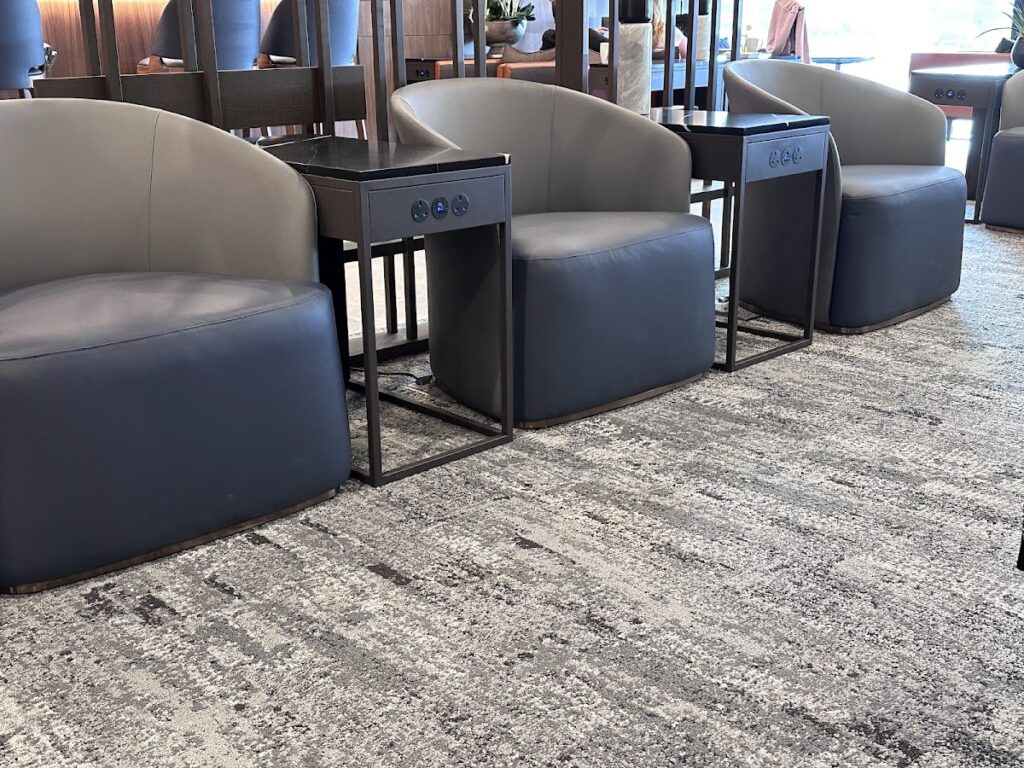 Seating with power in Singapore Airlines SilverKris Lounge Heathrow