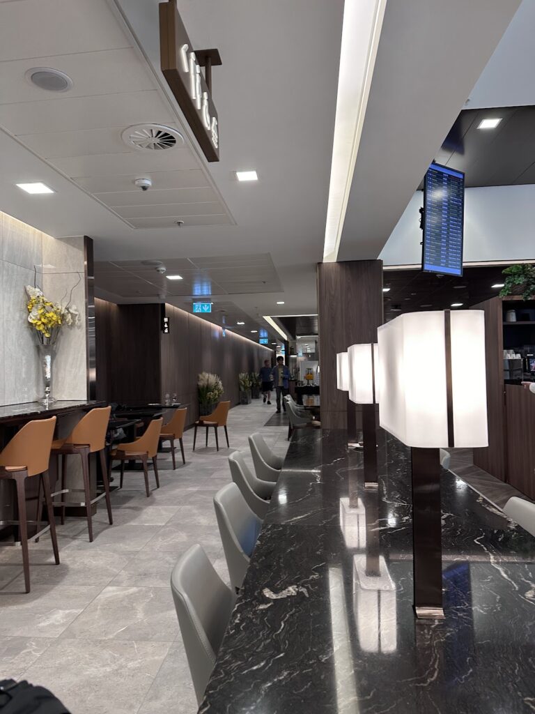 Work and dining seating in the Singapore Airlines Lounge