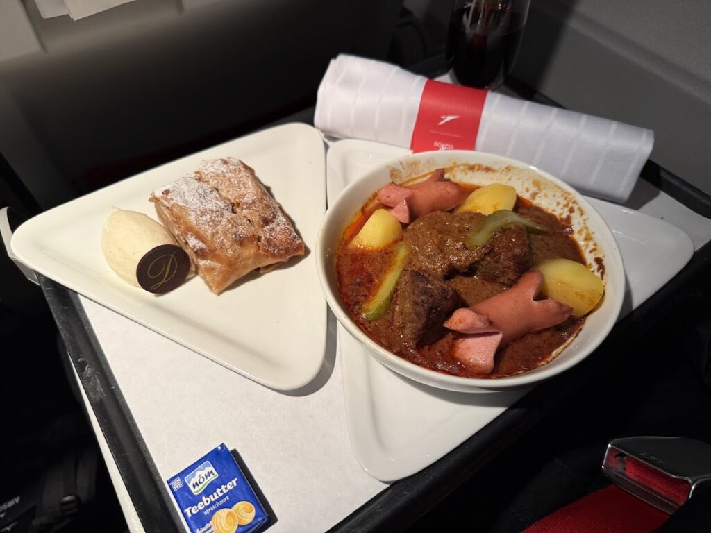 Main meal service in Austrian Airlines Business Class
