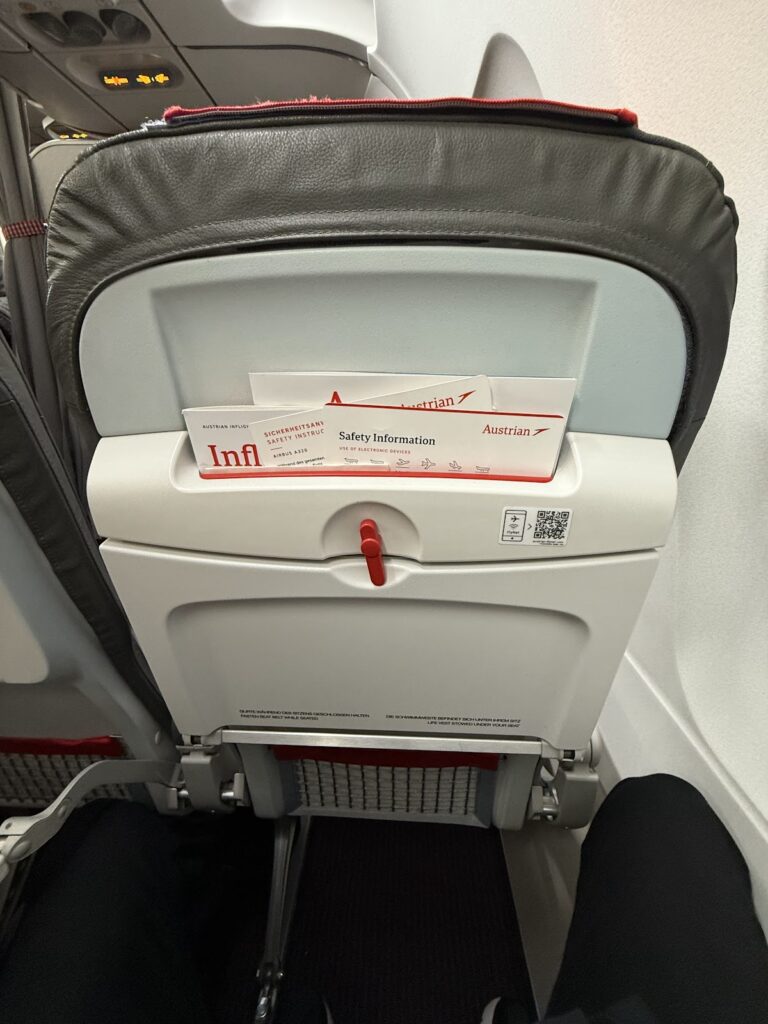 Seat back in Austrian Airlines A320 Business Class