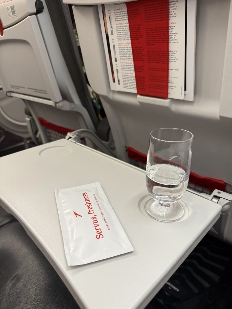 Preflight water service on Austrian Airlines Business Class