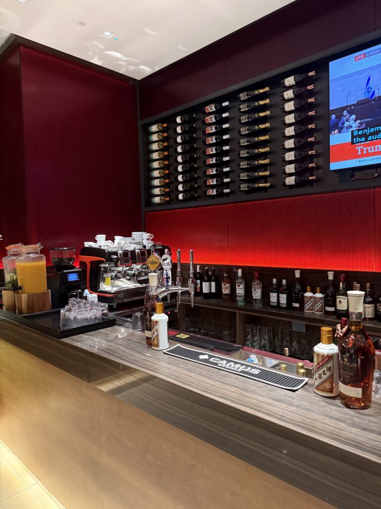 Full service bar in the Air Canada Maple Leaf Lounge Heathrow