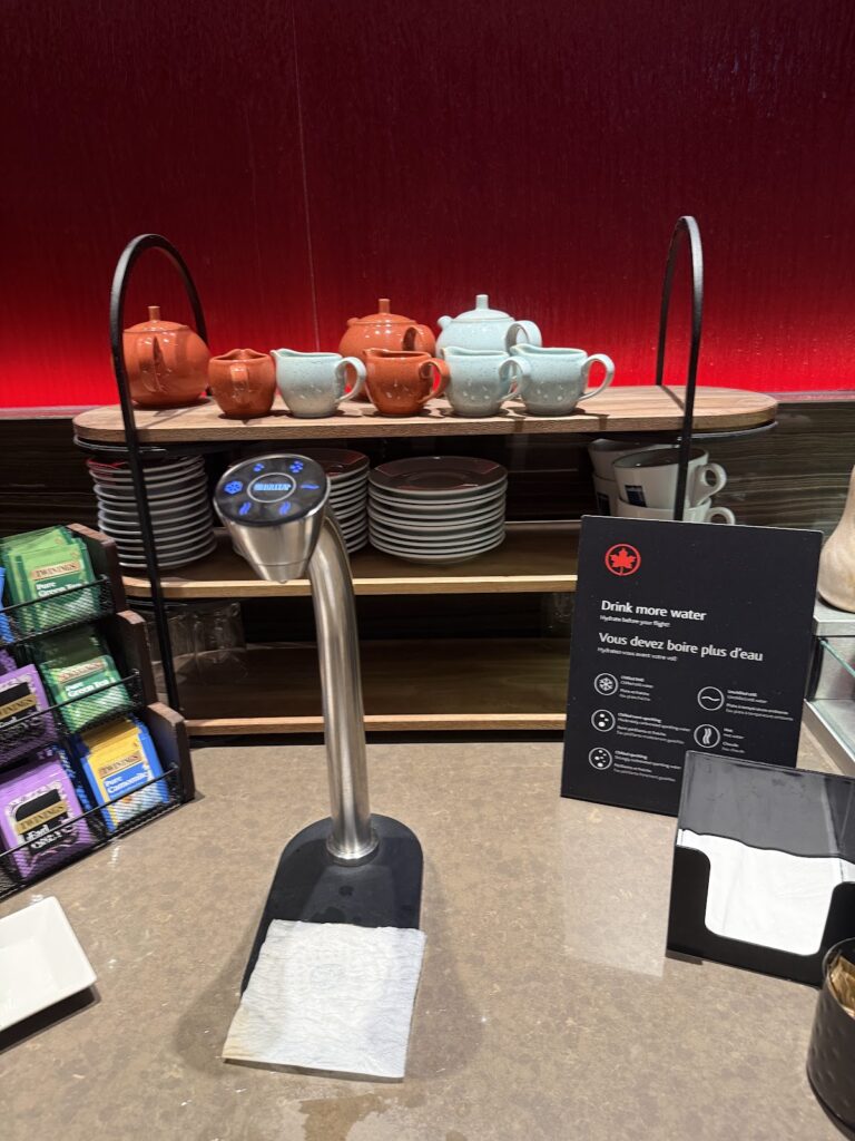 Teas and water tap in the Maple Leaf Lounge