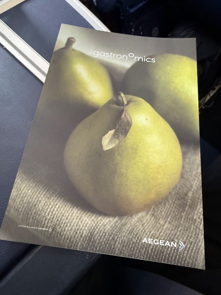 Aegean Business Class menu