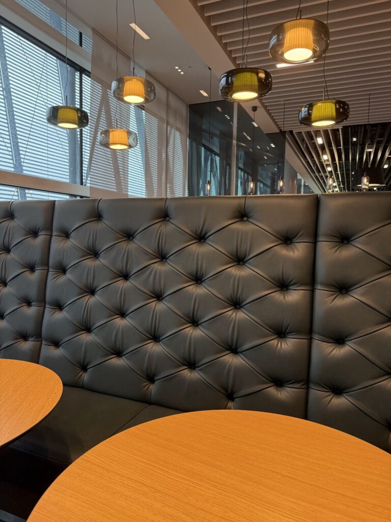 Booth seating in the Lufthansa Lounge London