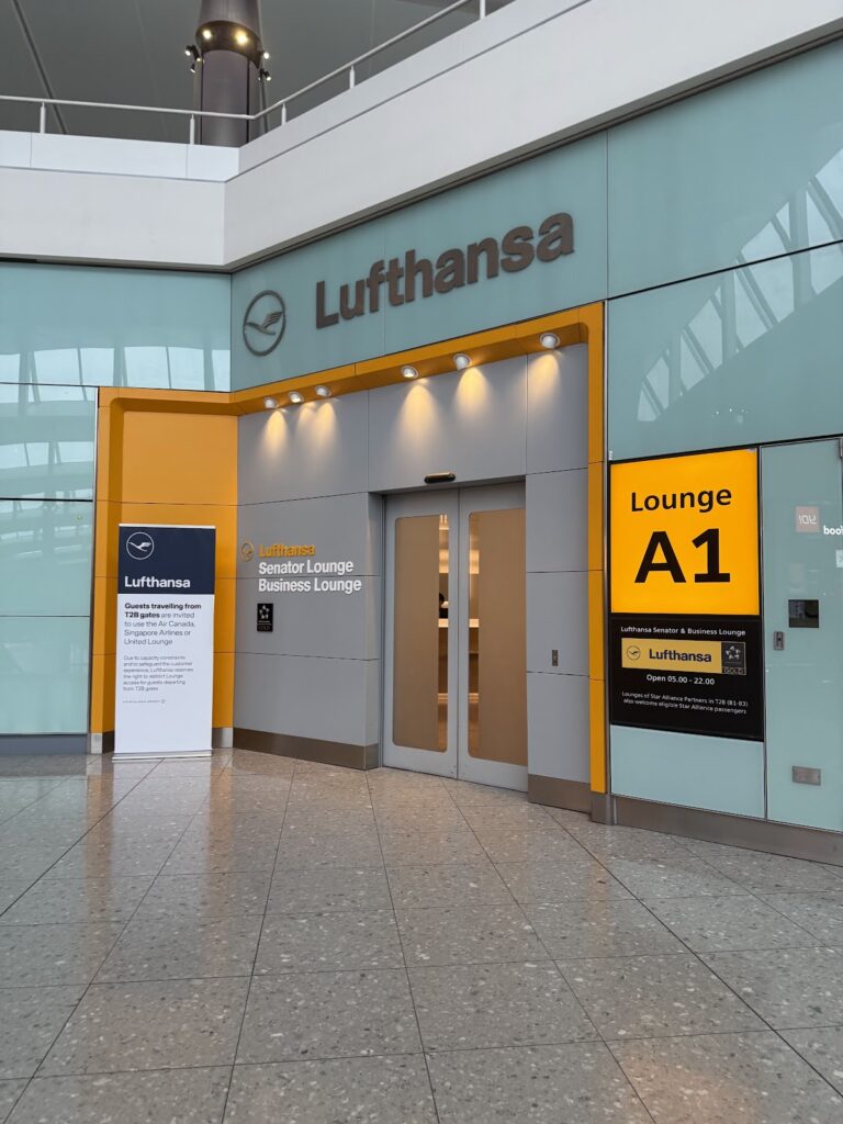 Entering the Lufthansa Lounge Heathrow