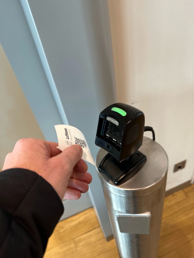 Scan to enter the Senator lounge at Heathrow