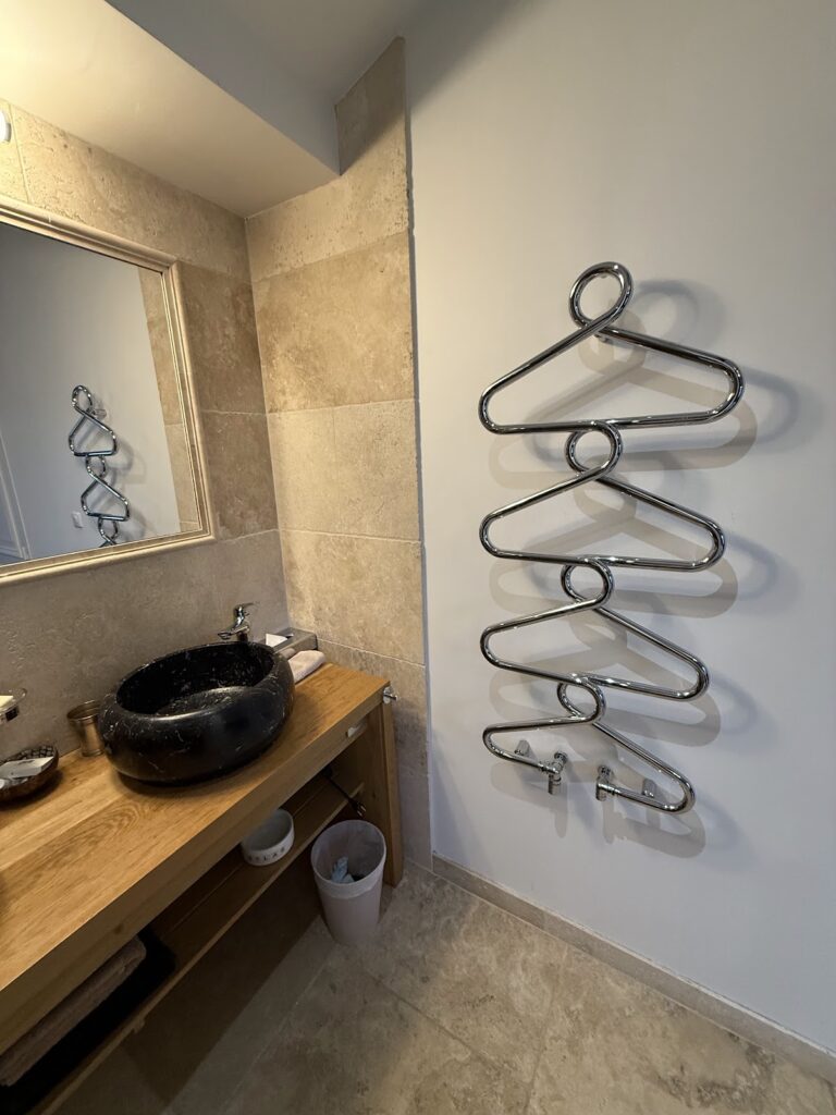 Designer towel rail in our Chateau du Palanquey suite