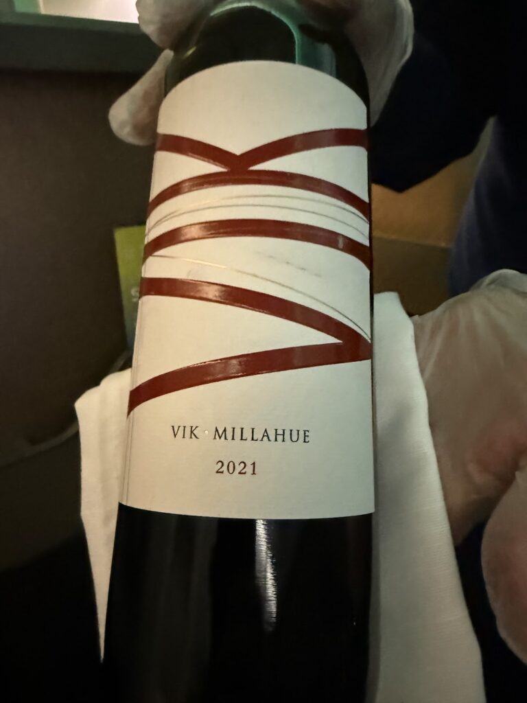 Vik Millahue red wine served in LATAM 777-300 Premium Business