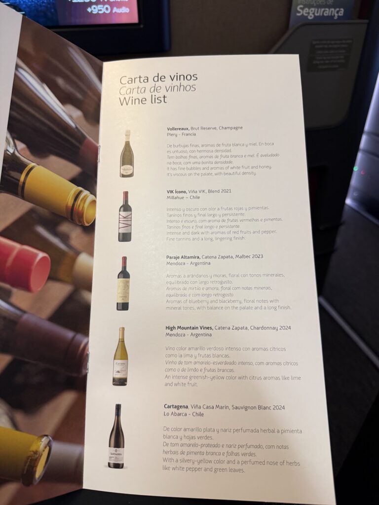 Wine list - LATAM 777 Premium Business