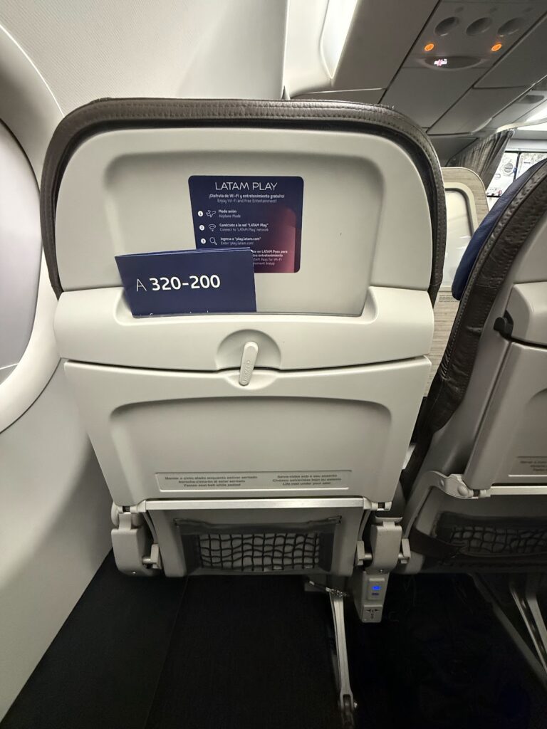 Seat back on LATAM A320 Premium Economy