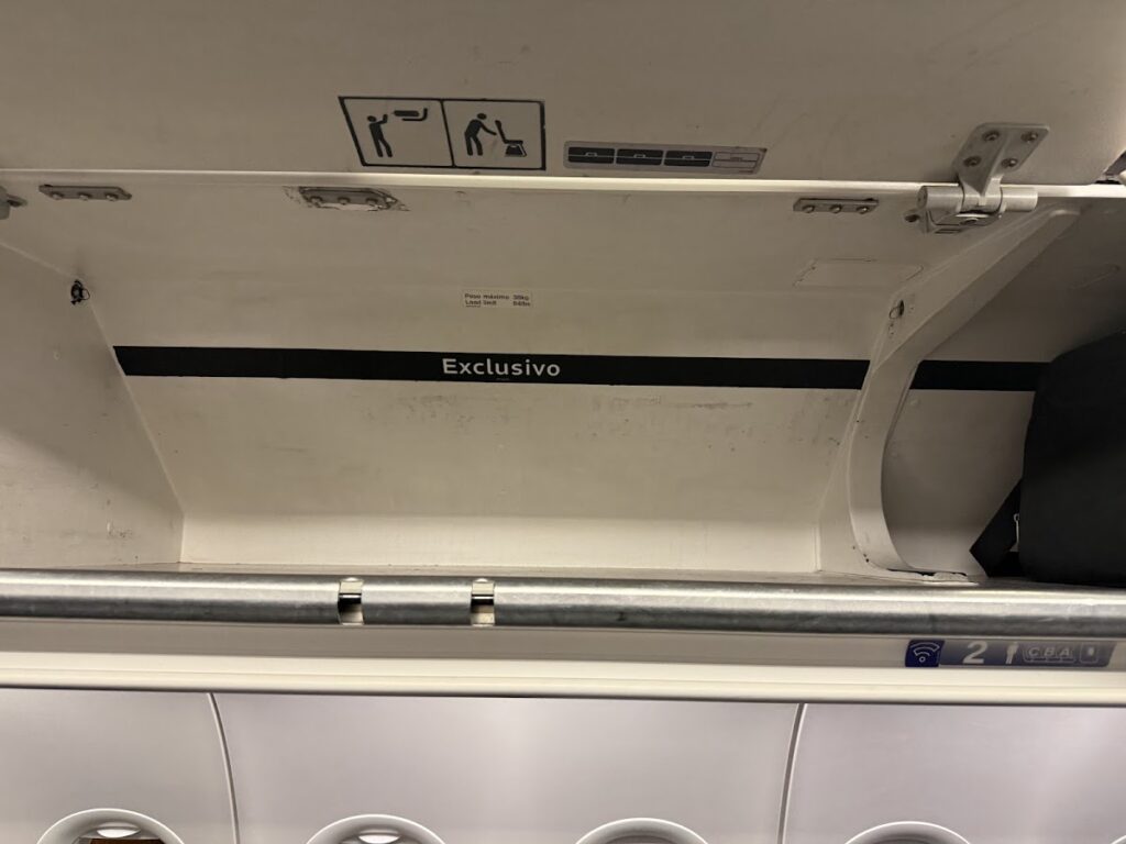 Reserved overhead bin on LATAM A320 Premium Economy