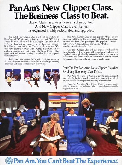 Pan Am Clipper Class advertising in the early 1980s