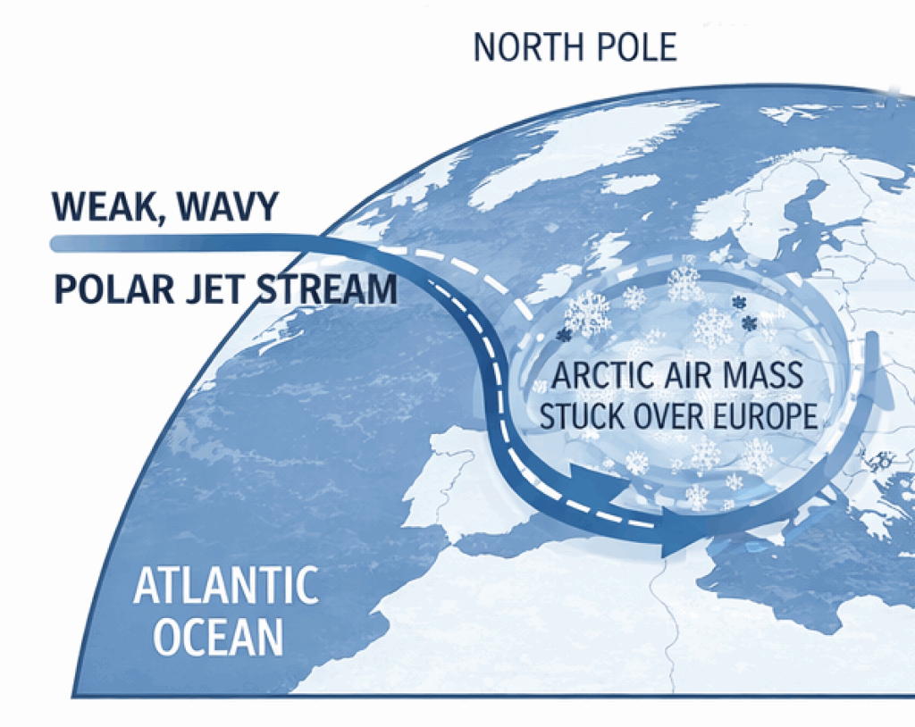 Abnormal, weakened jet stream conditions