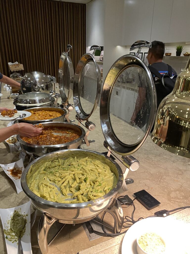 Hot food in Plaza Premium Heathrow Terminal 2