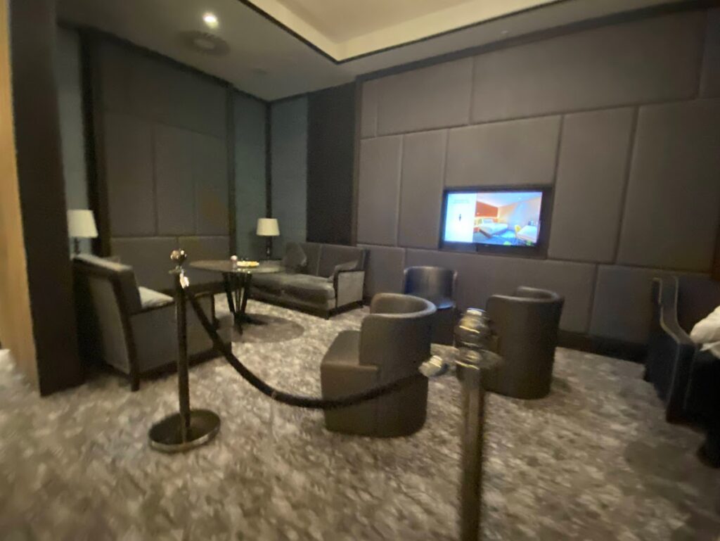 Roped-off area for priority passengers in Plaza Premium Heathrow