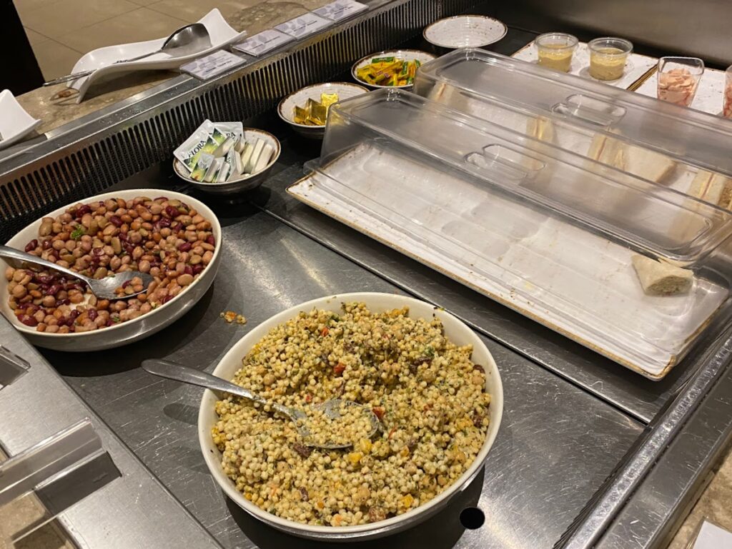 Salads and desserts in Plaza Premium Heathrow Terminal 2