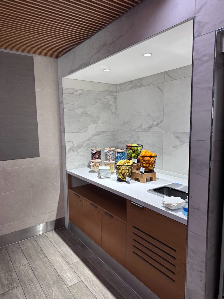 Fruit and cereals in the American Airlines Arrivals Lounge Heathrow