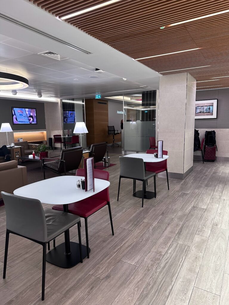 Dining area in American Airlines Arrivals Lounge Heathrow