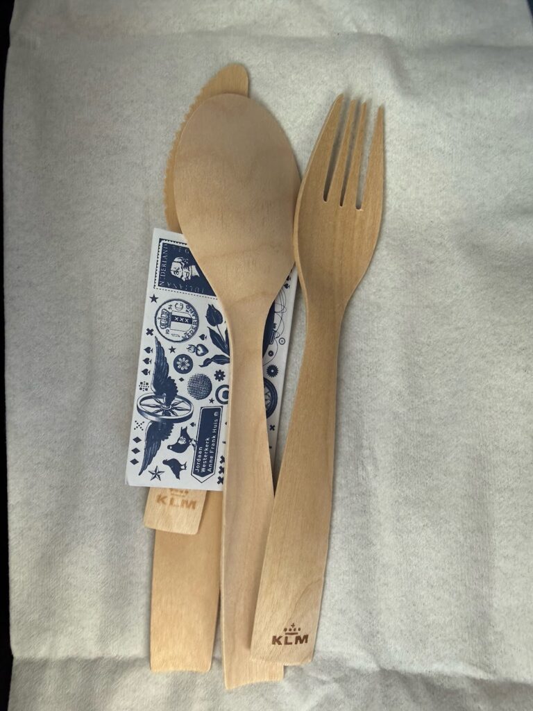 Wooden cutlery served in KLM European business class