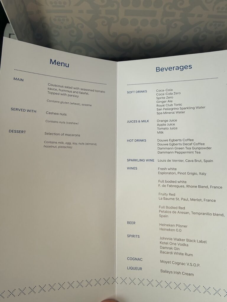 KLM menu card