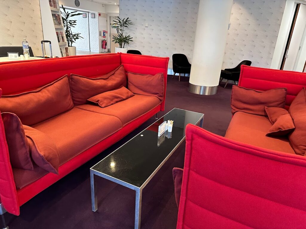 Sofa seating at Virgin Atlantic Revivals Lounge Heathrow
