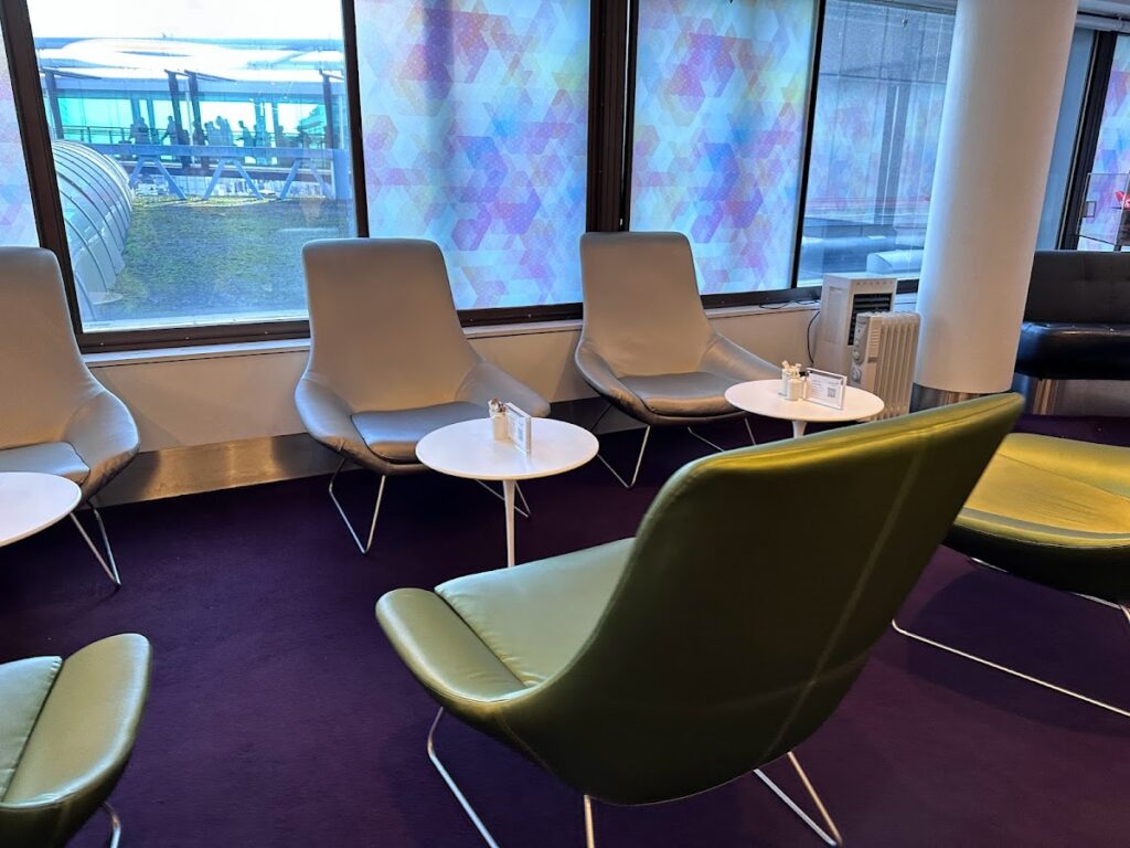 Window seating at Virgin Atlantic Revivals Lounge Heathrow