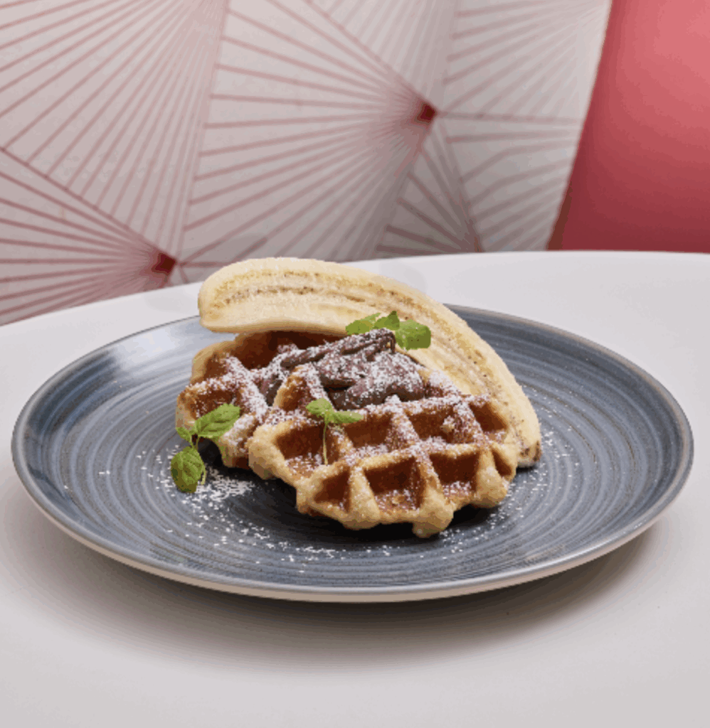 Belgian waffle in Virgin Atlantic Arrivals Lounge