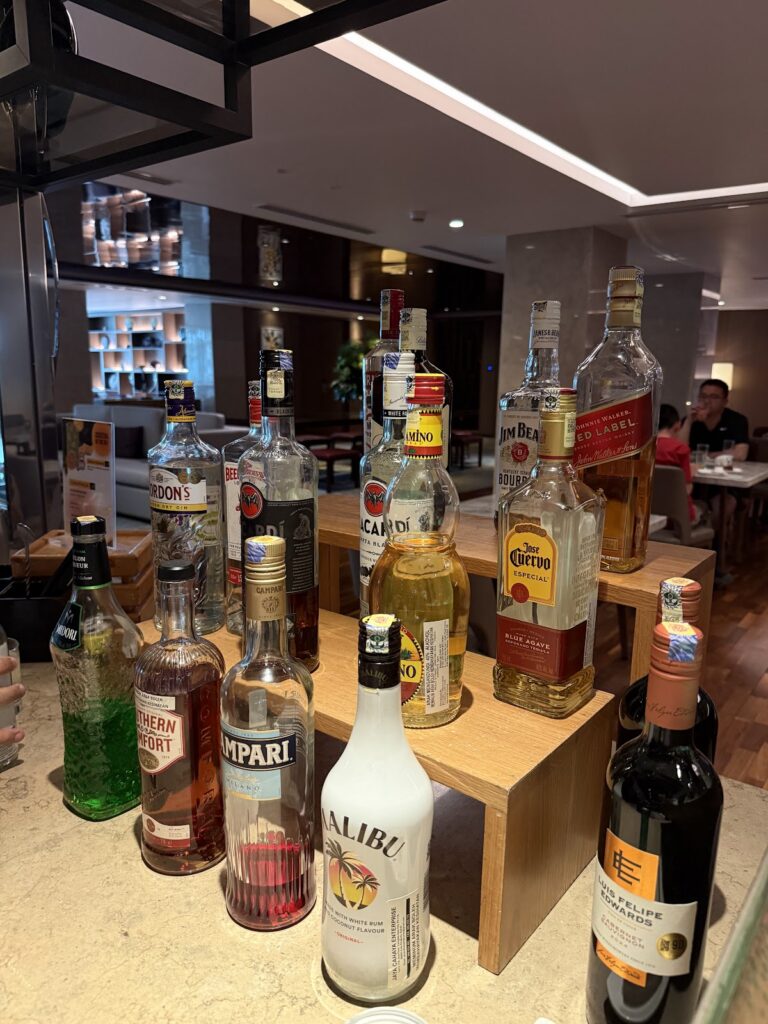 Drink selection in the executive lounge at Hilton Kota Kinabalu