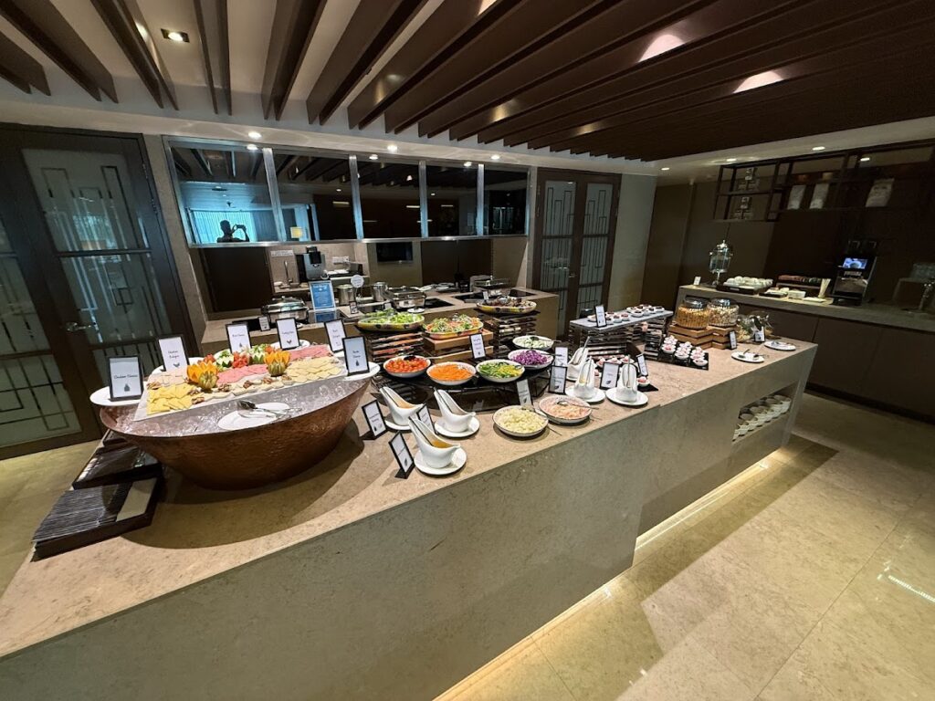 Buffet spread in the executive lounge at Hilton Kota Kinabalu