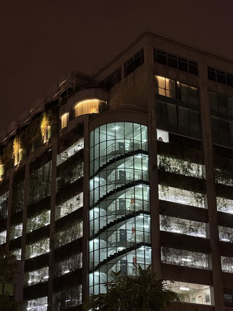 The parking beneath rooms on the northwest corner of Hilton Kota Kinabalu