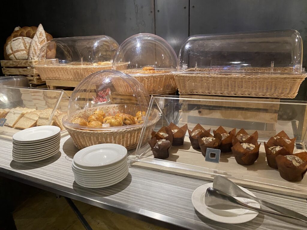 Breakfast buffet pastries and muffins at the Hilton