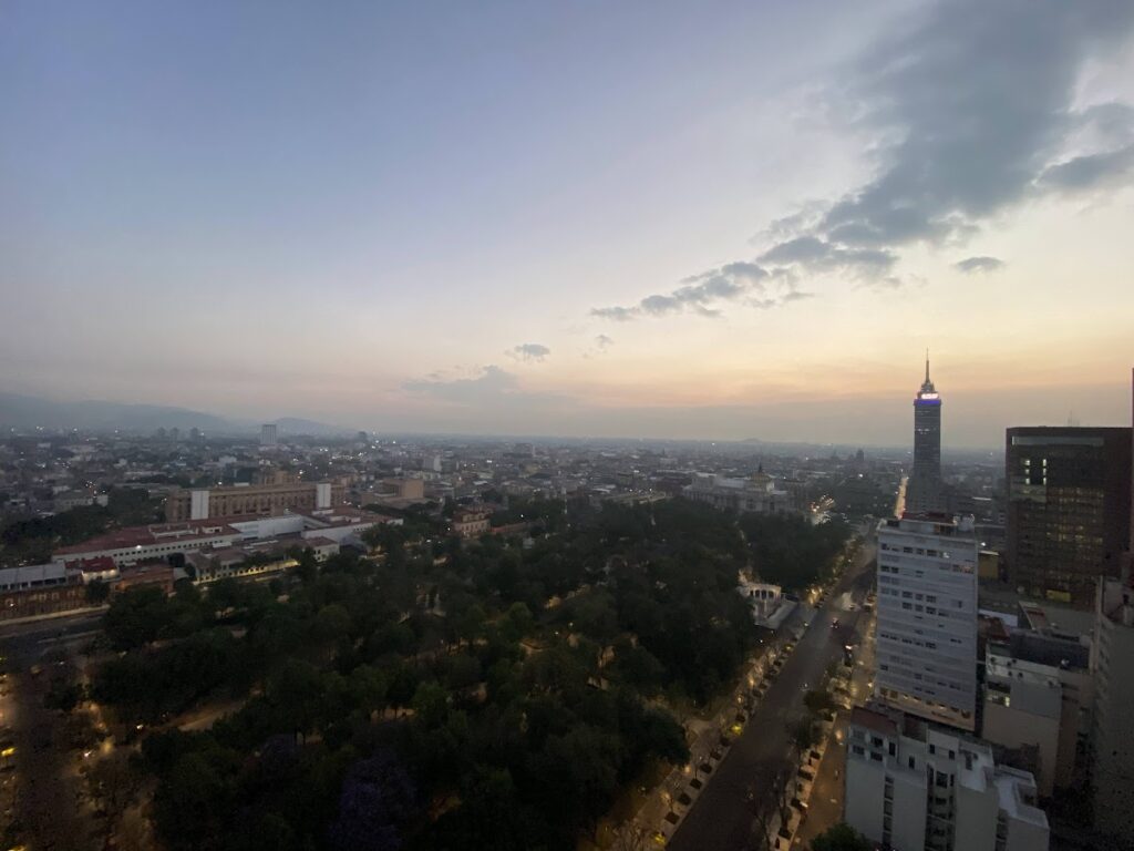 Sunset city view from Hilton Mexico City Reforma suite